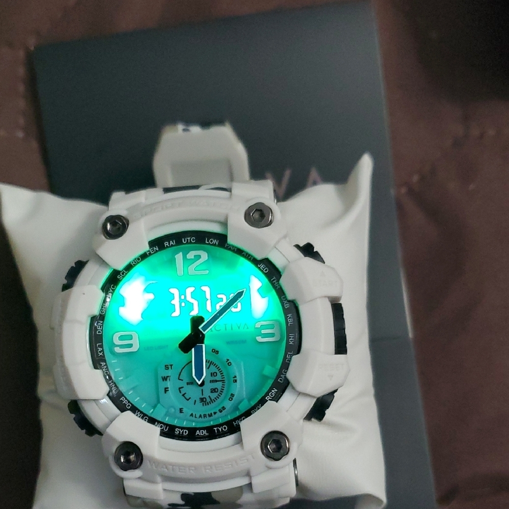 White and Light Blue Dual-Time Sport Watch - ActivA Style - Picture 2 of 4